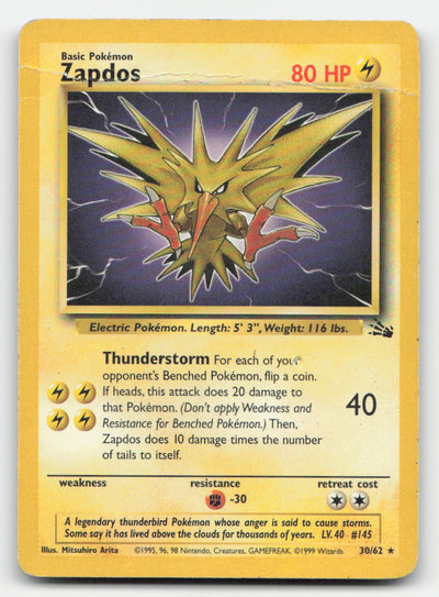 Zapdos Unlimited Fossil 30/62 R Pokemon DMG