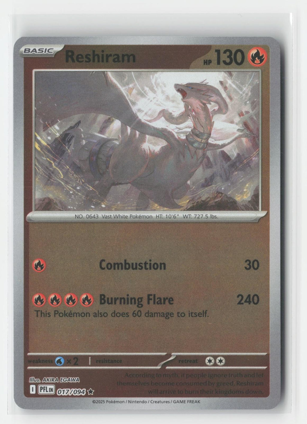 Reshiram Reverse Holo Phantasmal Flames 017/094 R Pokemon NM