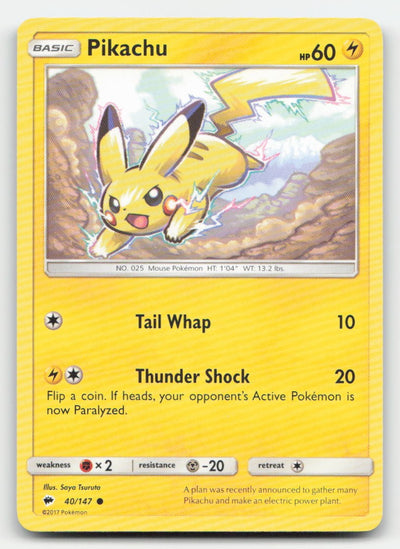 Pikachu Burning Shadows 40/147 C Pokemon LP