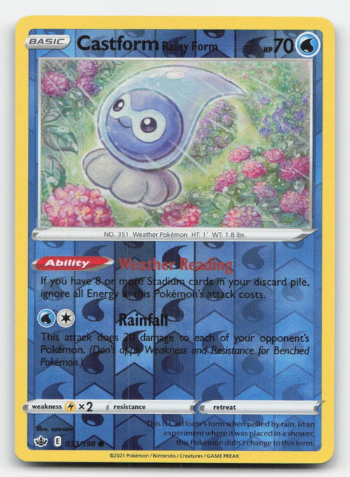 Castform Rainy Form Reverse Holo Chilling Reign 033/198 C Pokemon NM