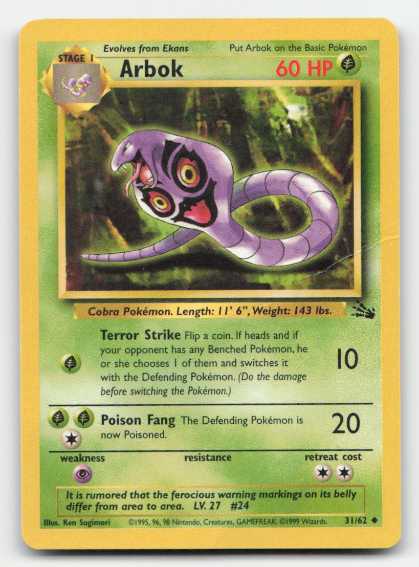 Arbok Unlimited Fossil 31/62 UC Pokemon DMG