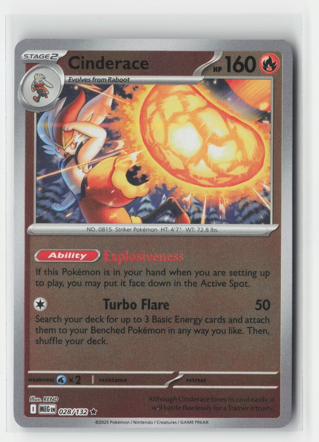Cinderace Reverse Holo ME01: Mega Evolution MEG 028/132 Pokemon TCG