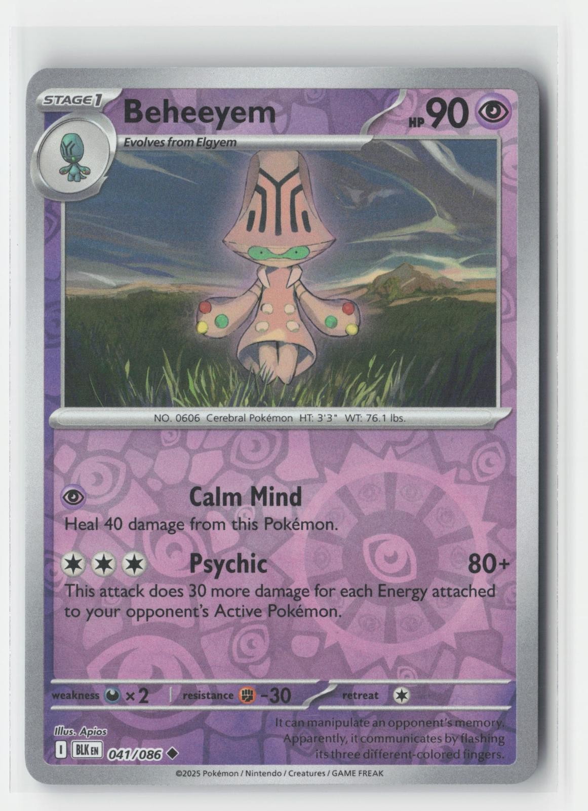 Beheeyem Reverse Holo Black Bolt 041/086 UC Pokemon NM