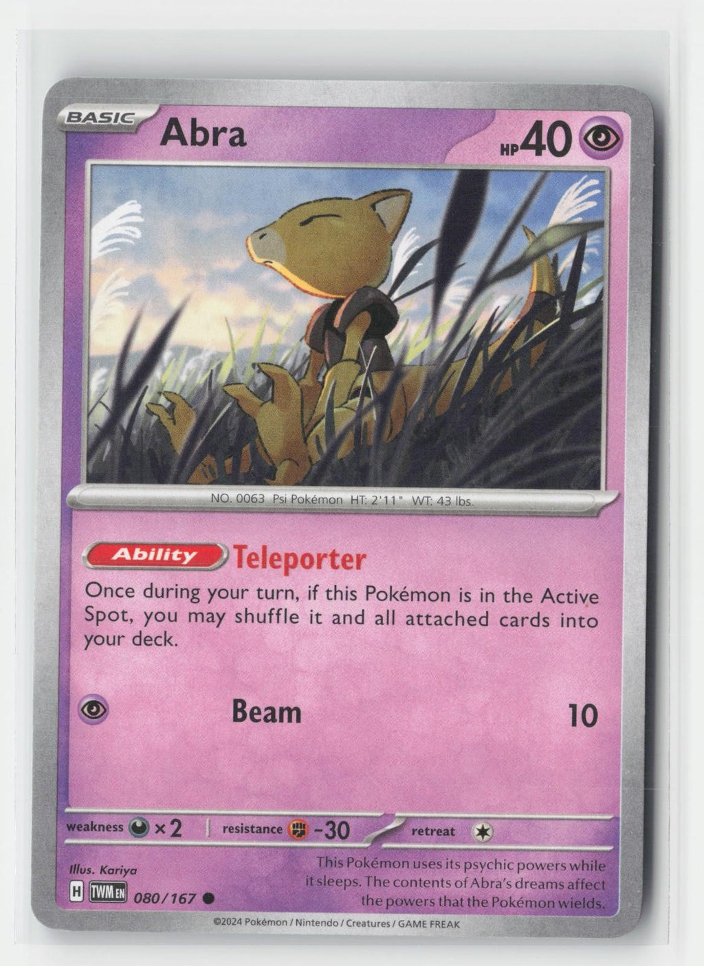 Abra Twilight Masquerade 080/167 C Pokemon NM