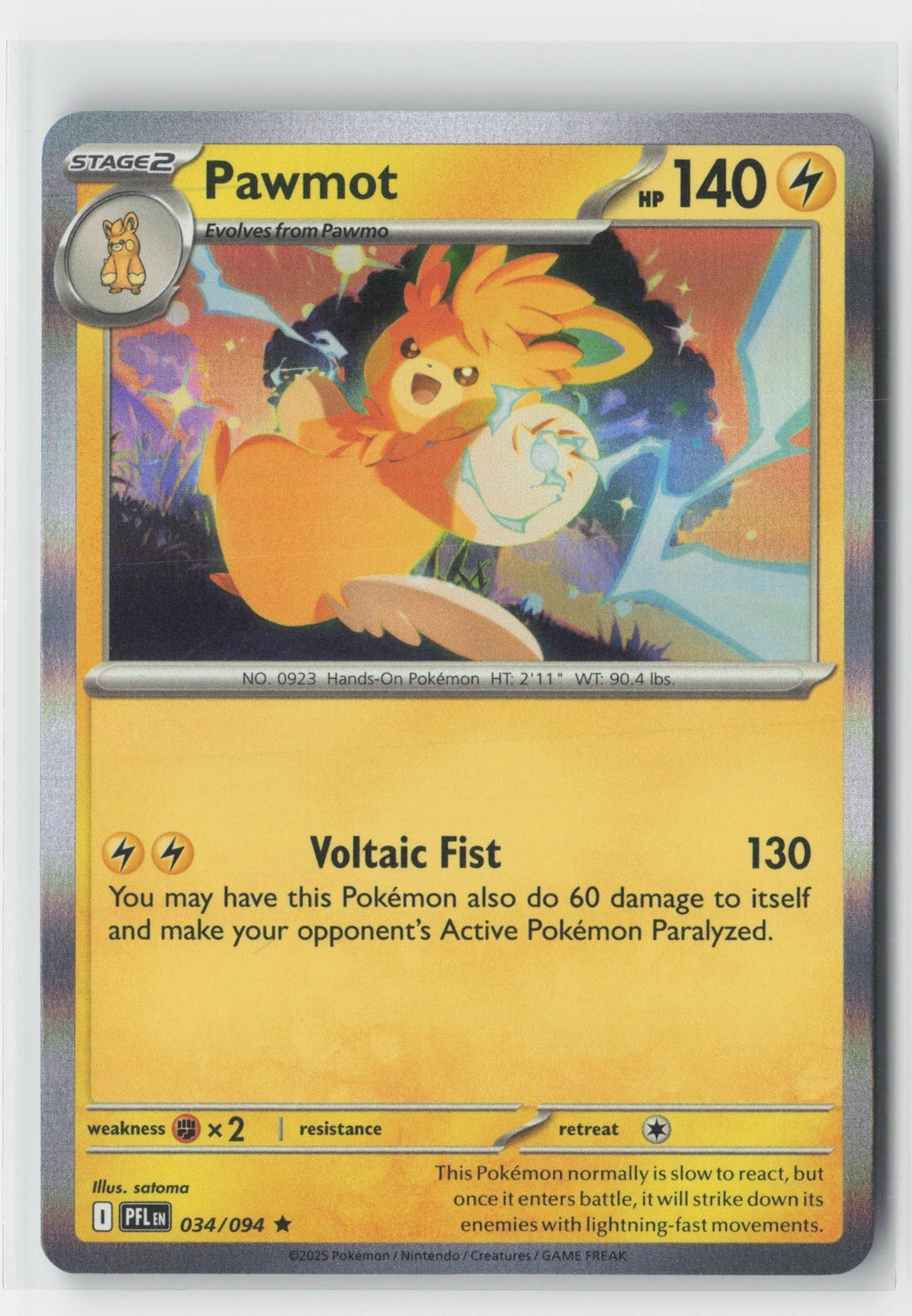 Pawmot Holofoil ME02: Phantasmal Flames PFL 034/094 Pokemon TCG