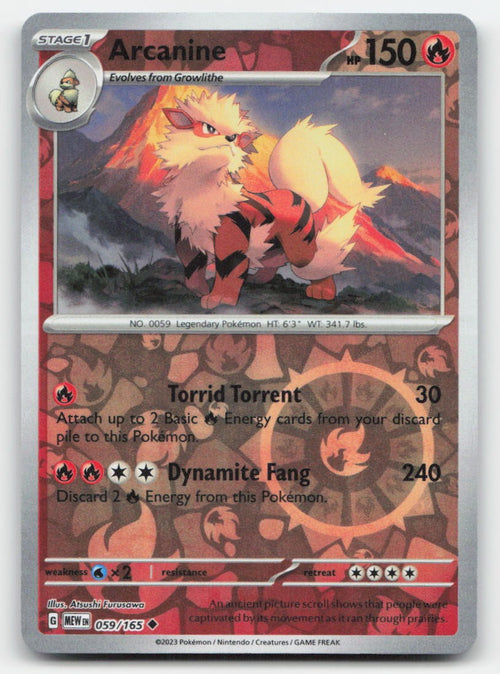 Arcanine Reverse Holo 151 059/165 UC Pokemon NM
