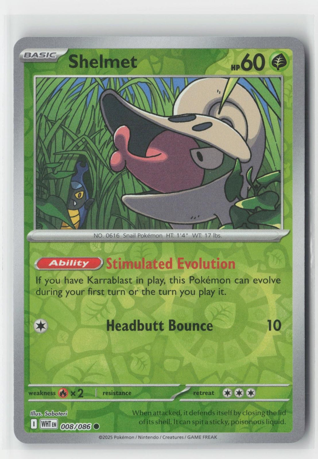 Shelmet Reverse Holo White Flare 008/086 C Pokemon NM