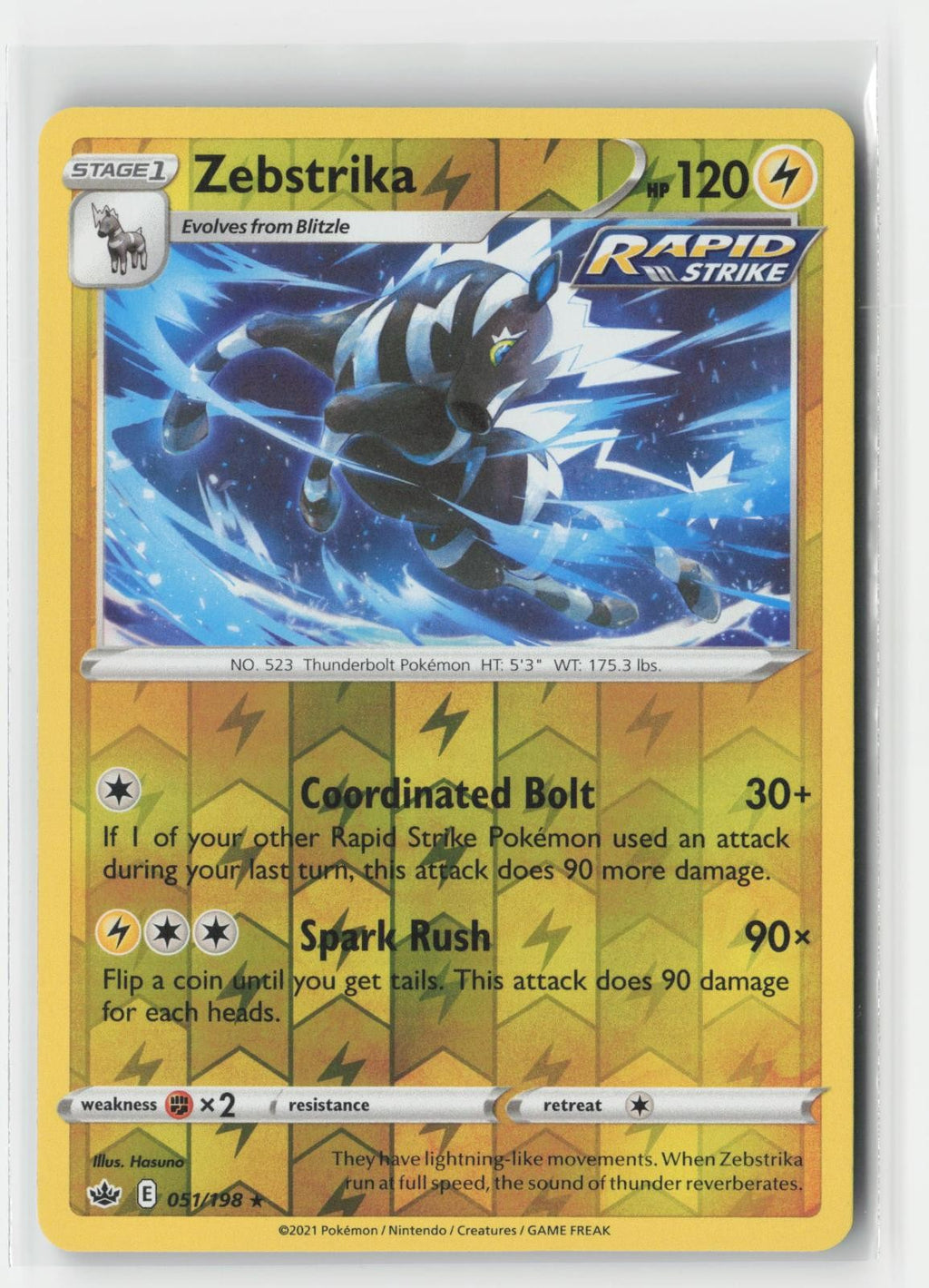 Zebstrika Reverse Holo Chilling Reign 051/198 R Pokemon NM