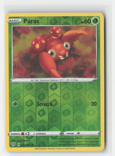 Paras Reverse Holo Darkness Ablaze 003/189 C Pokemon NM