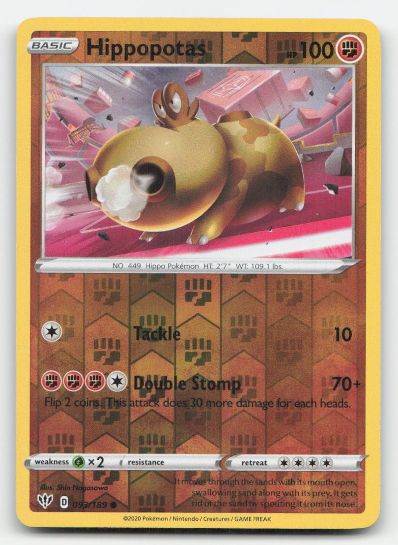 Hippopotas Reverse Holo Darkness Ablaze 093/189 C Pokemon NM