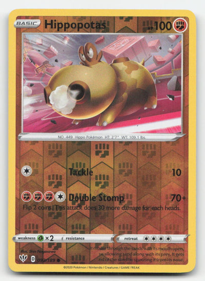 Hippopotas Reverse Holo Darkness Ablaze 093/189 C Pokemon NM