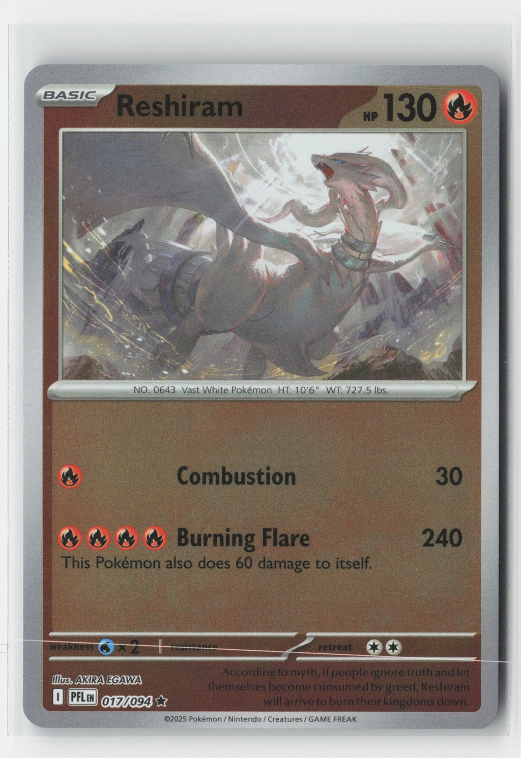 Reshiram Reverse Holo ME02: Phantasmal Flames PFL 017/094