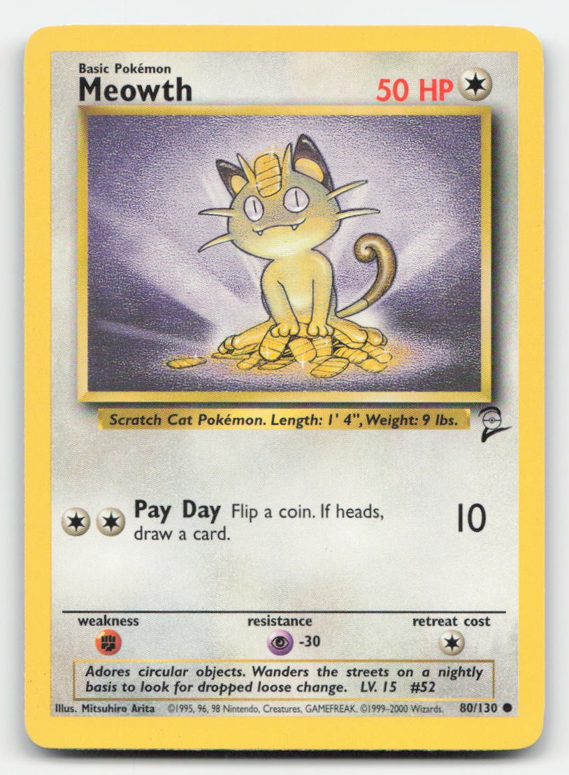 Meowth Base Set 2 80/130 C Pokemon LP