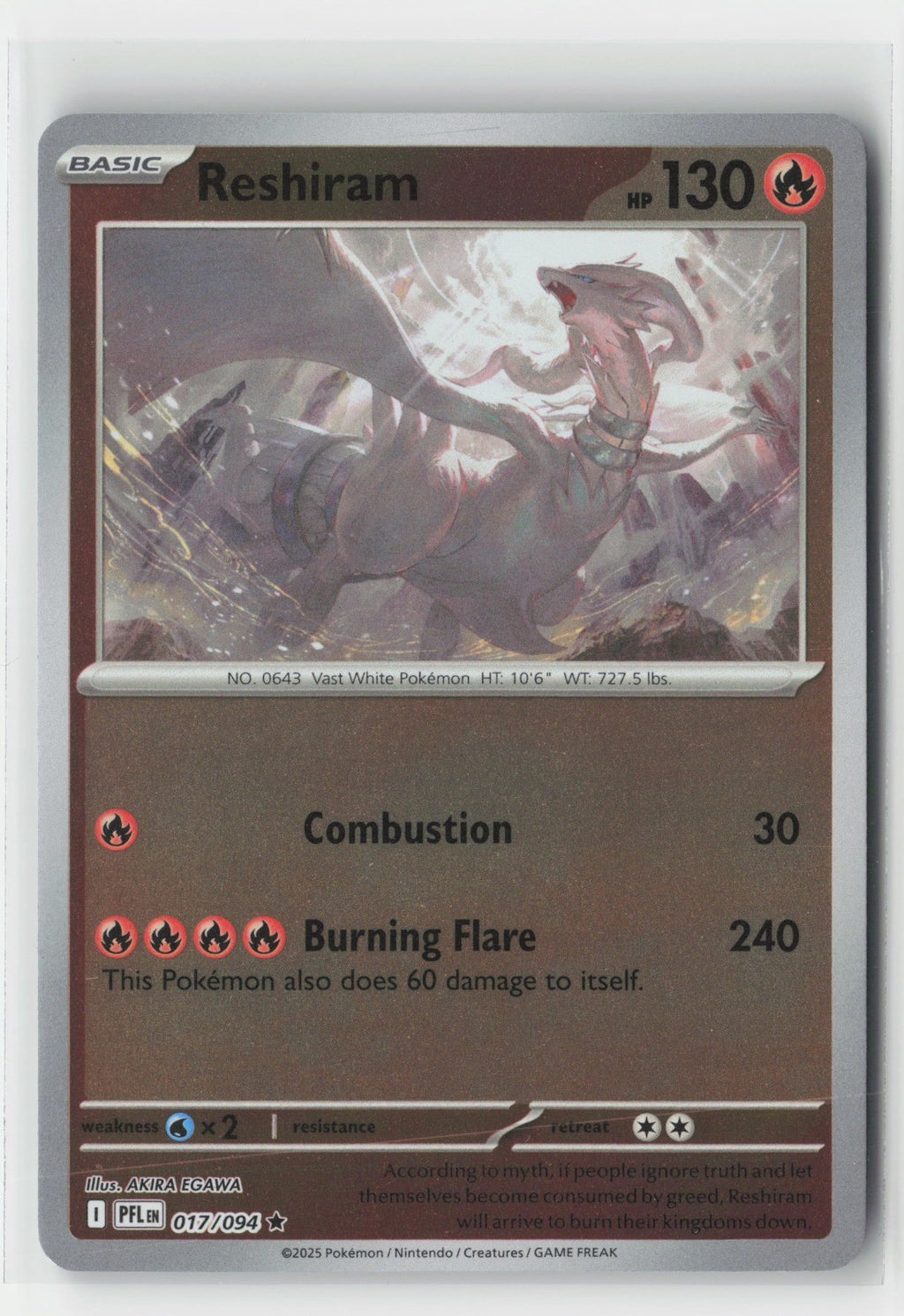 Reshiram Reverse Holo ME02: Phantasmal Flames PFL 017/094