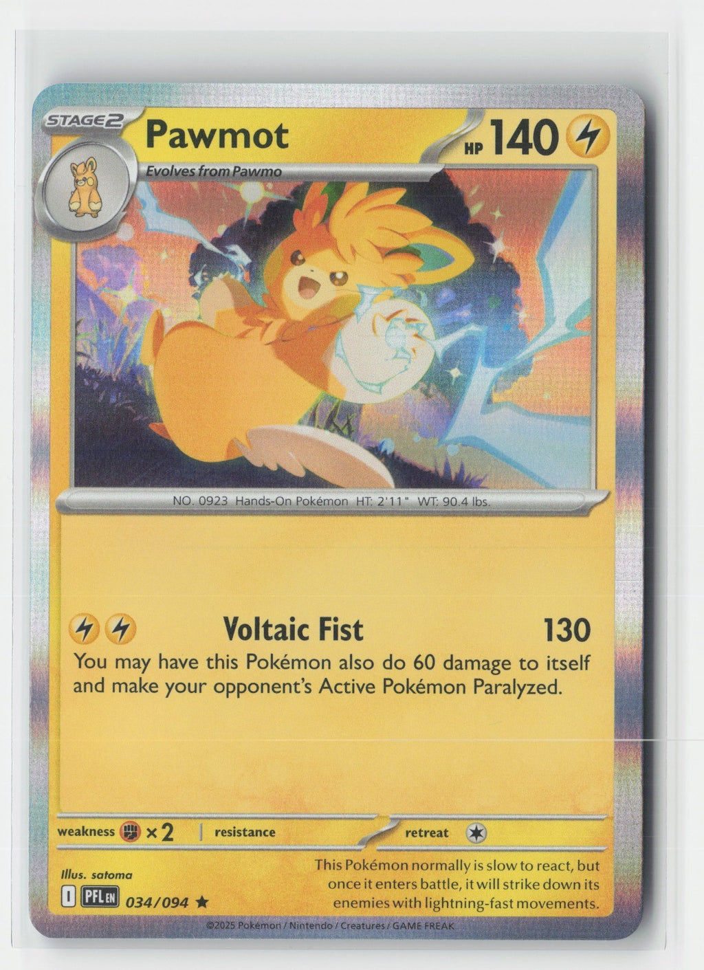 Pawmot Holofoil ME02: Phantasmal Flames PFL 034/094 Pokemon TCG