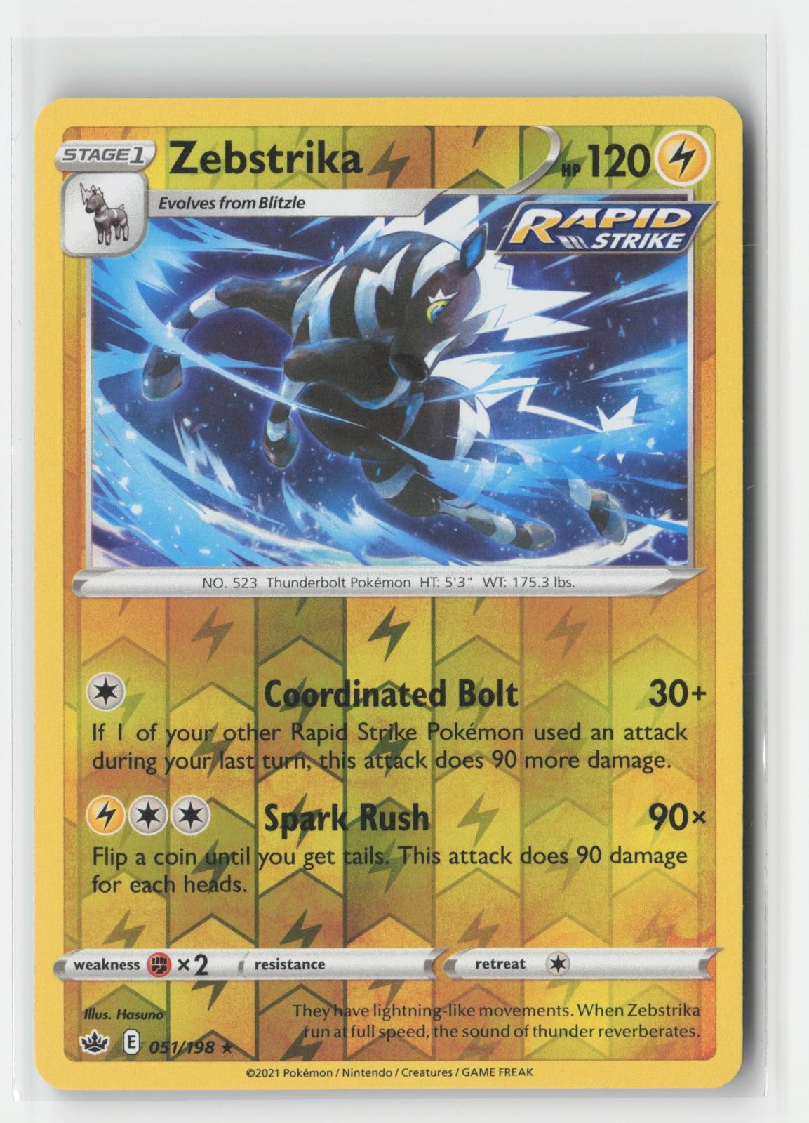 Zebstrika Reverse Holo Chilling Reign 051/198 R Pokemon NM