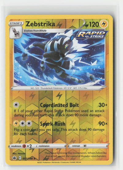 Zebstrika Reverse Holo Chilling Reign 051/198 R Pokemon NM