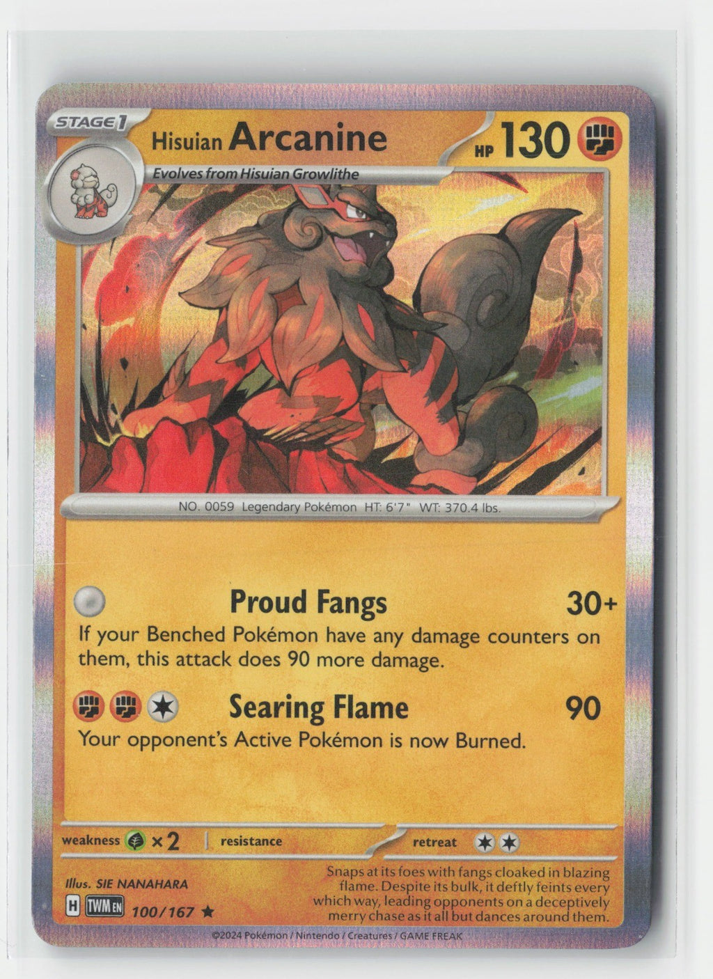 Hisuian Arcanine Holofoil SV06: Twilight Masquerade TWM 100/167 Pokemon TCG