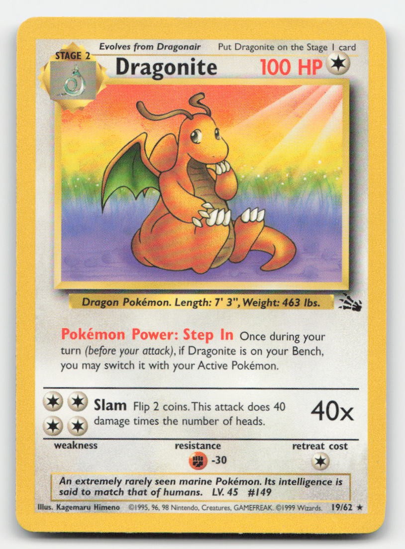 Dragonite Unlimited Fossil 19/62 R Pokemon MP