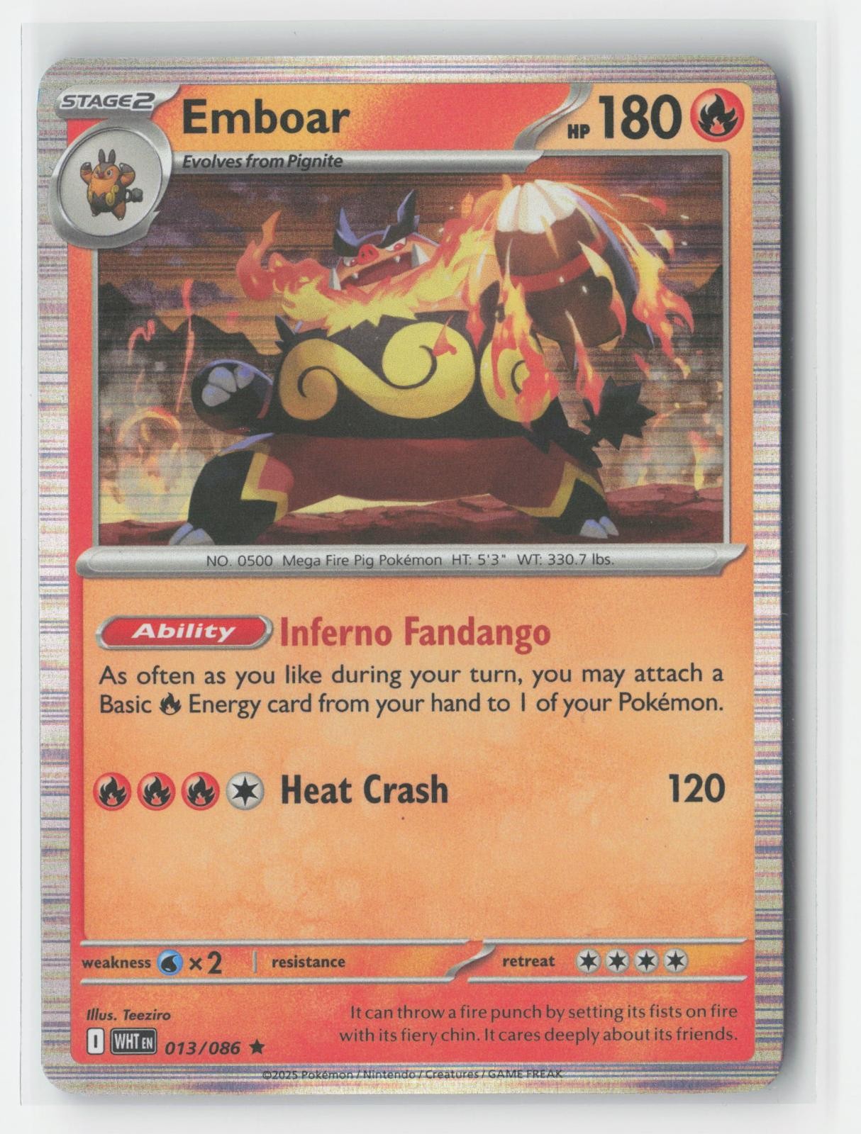 Emboar Holo Holo White Flare 013/086 R Pokemon NM
