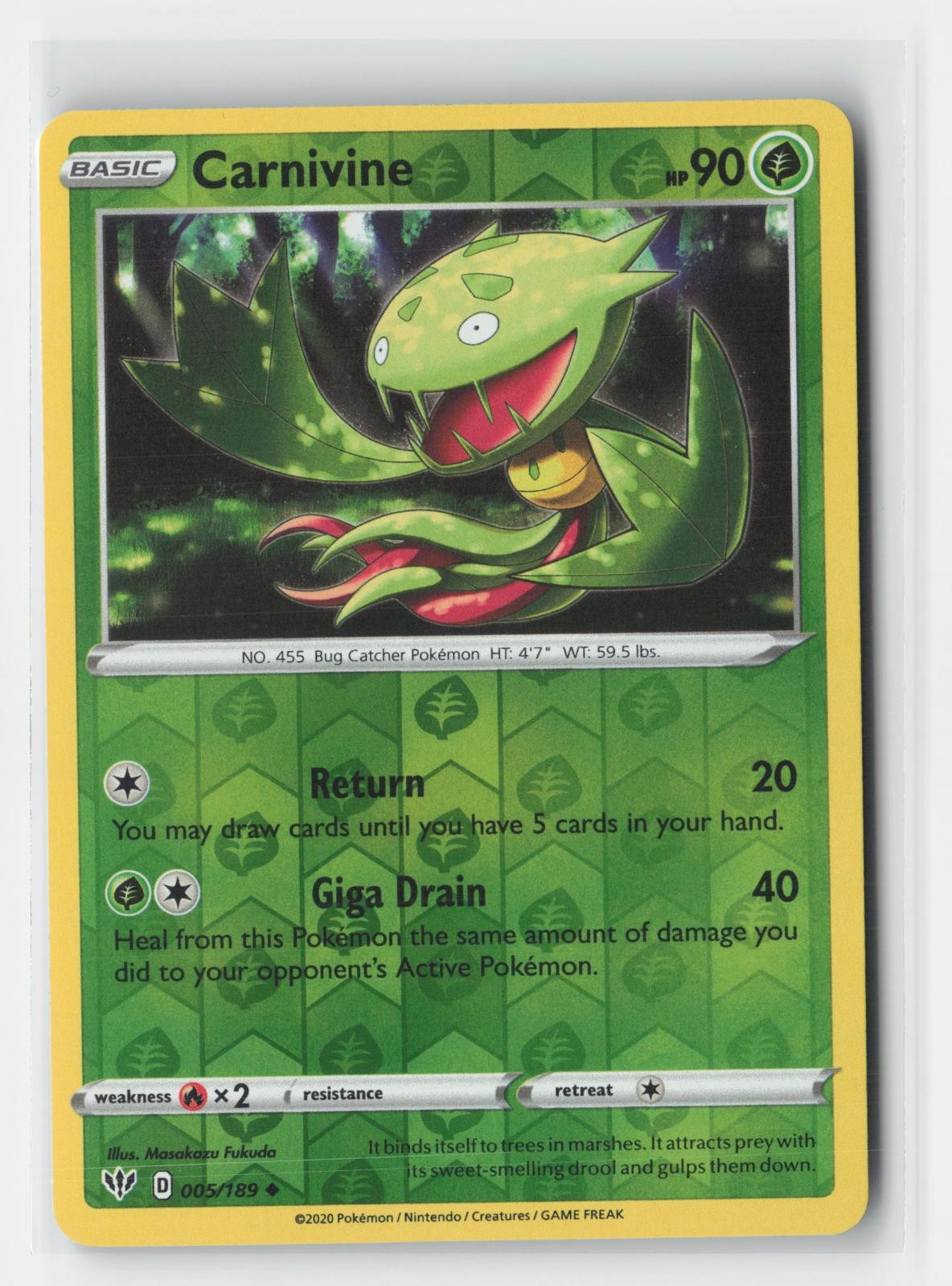 Carnivine Darkness Ablaze 005/189 UC Pokemon Reverse Holo NM