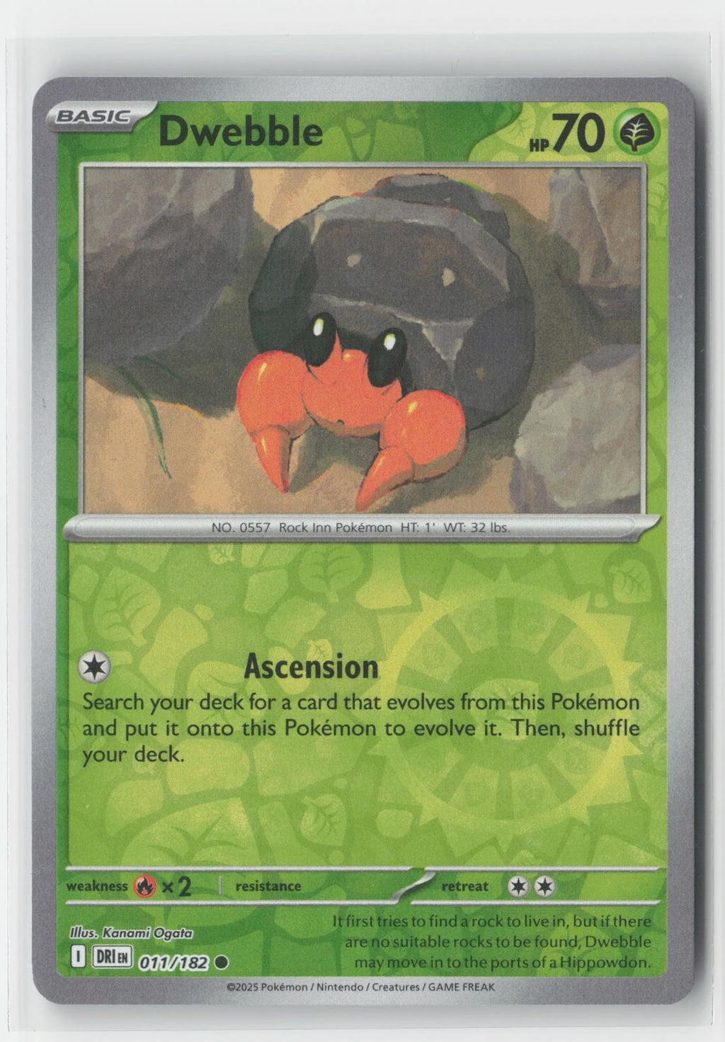Dwebble Reverse Holo Destined Rivals 011/182 C Pokemon NM