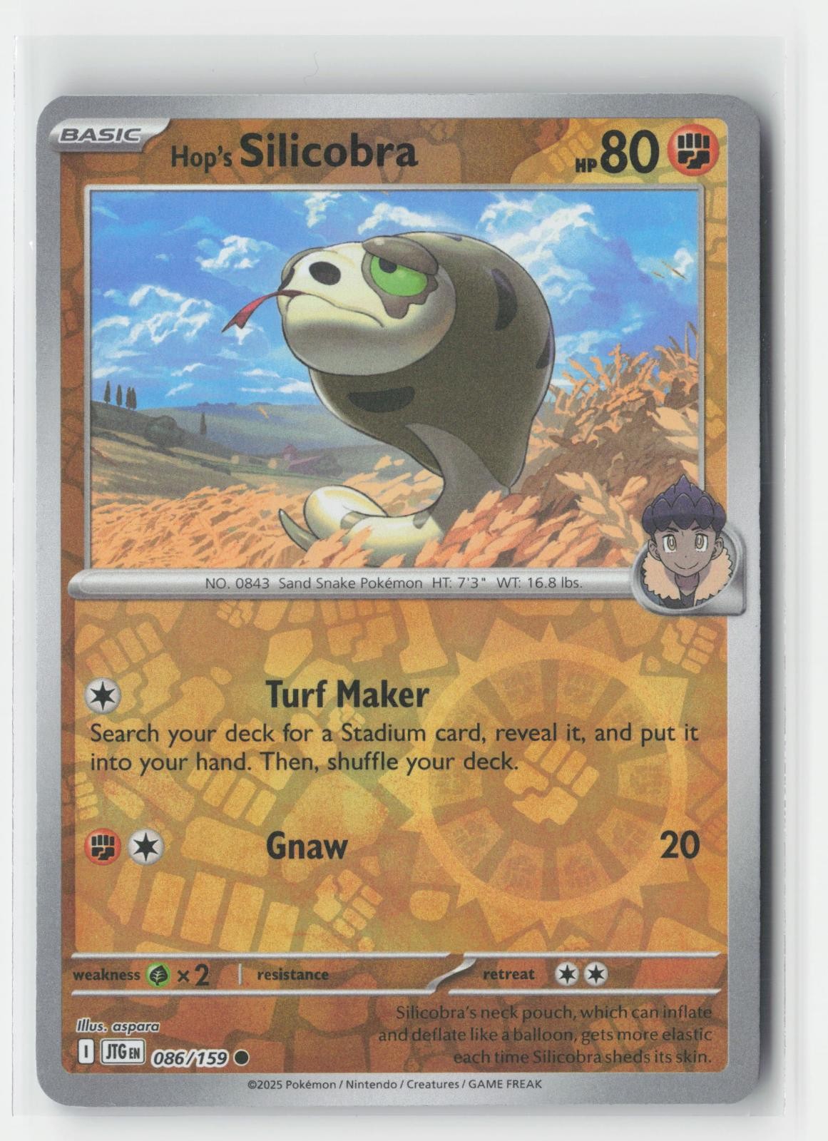Hop's Silicobra Reverse Holo Journey Together 086/159 C Pokemon NM
