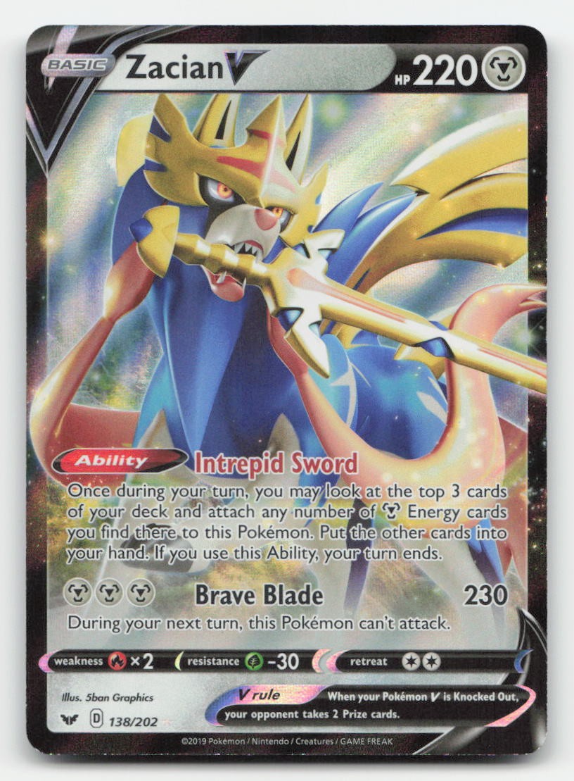 Zacian V Holo Sword & Shield 138/202 V Rare Pokemon NM