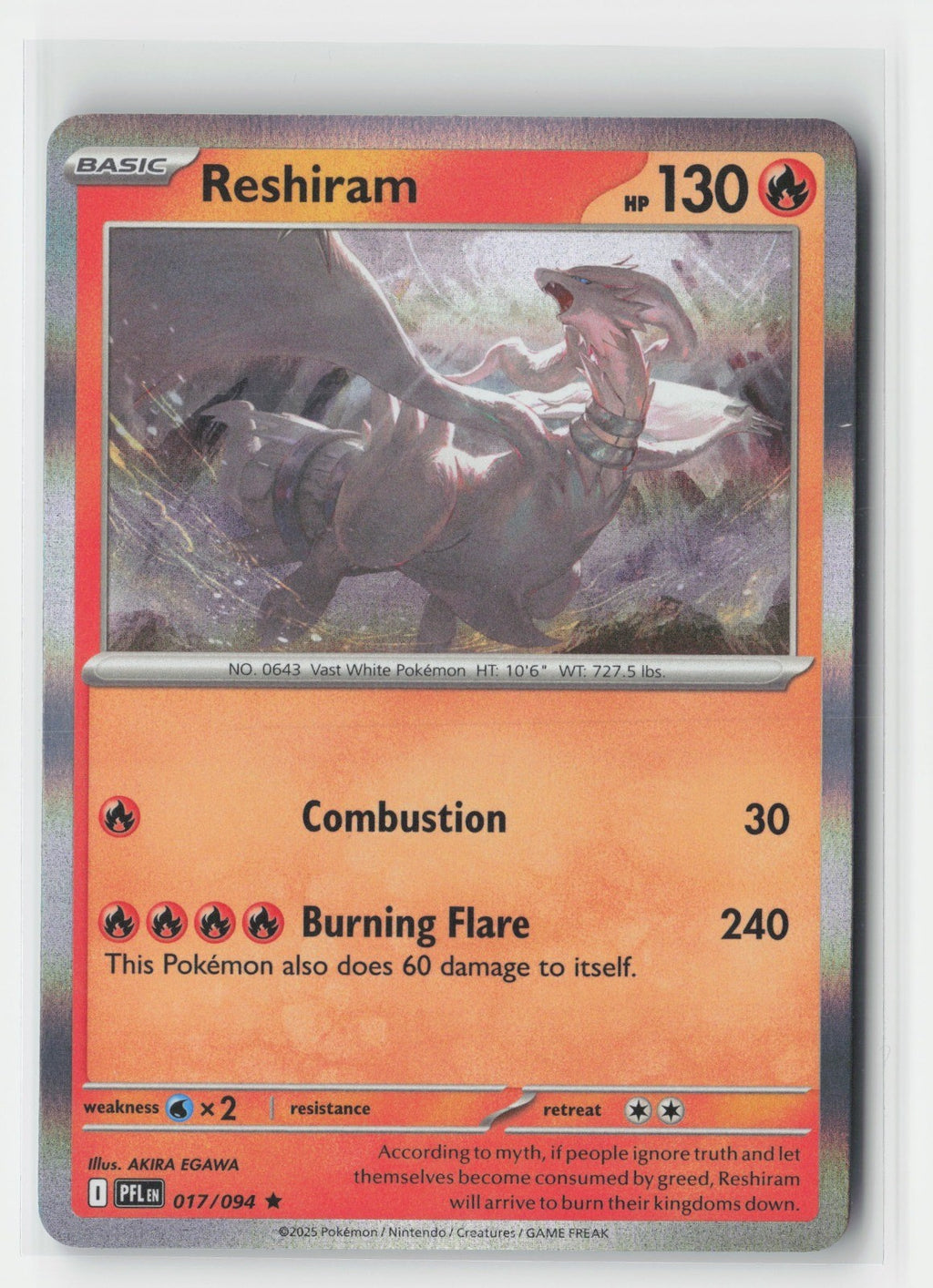 Reshiram Holofoil ME02: Phantasmal Flames PFL 017/094 Pokemon TCG