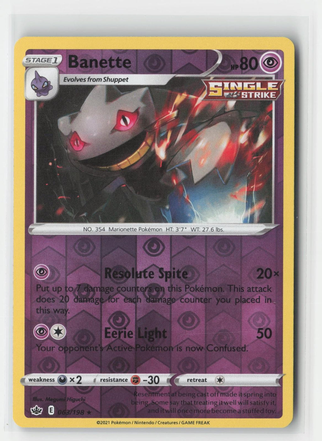 Banette Chilling Reign 063/198 R Pokemon Reverse Holo NM