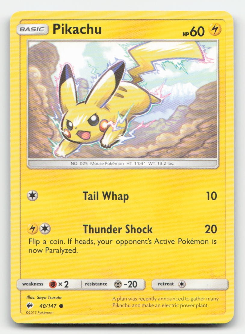 Pikachu Burning Shadows 40/147 C Pokemon HP