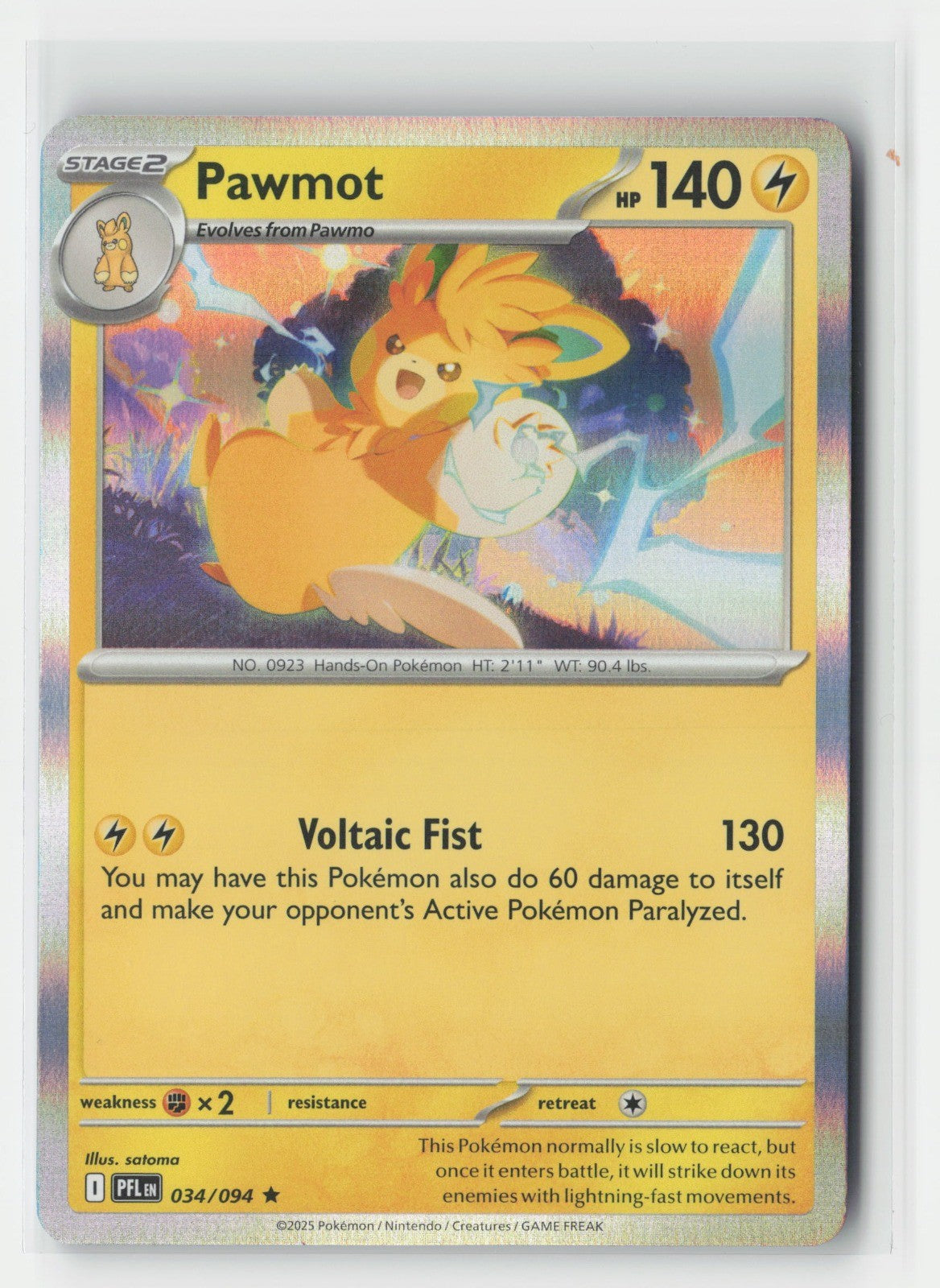 Pawmot Holofoil ME02: Phantasmal Flames PFL 034/094 Pokemon TCG