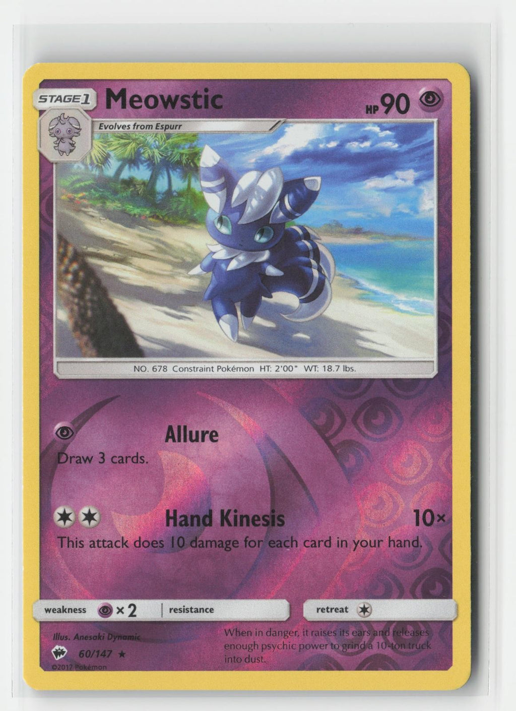 Meowstic Reverse Holo Burning Shadows 60/147 R Pokemon NM