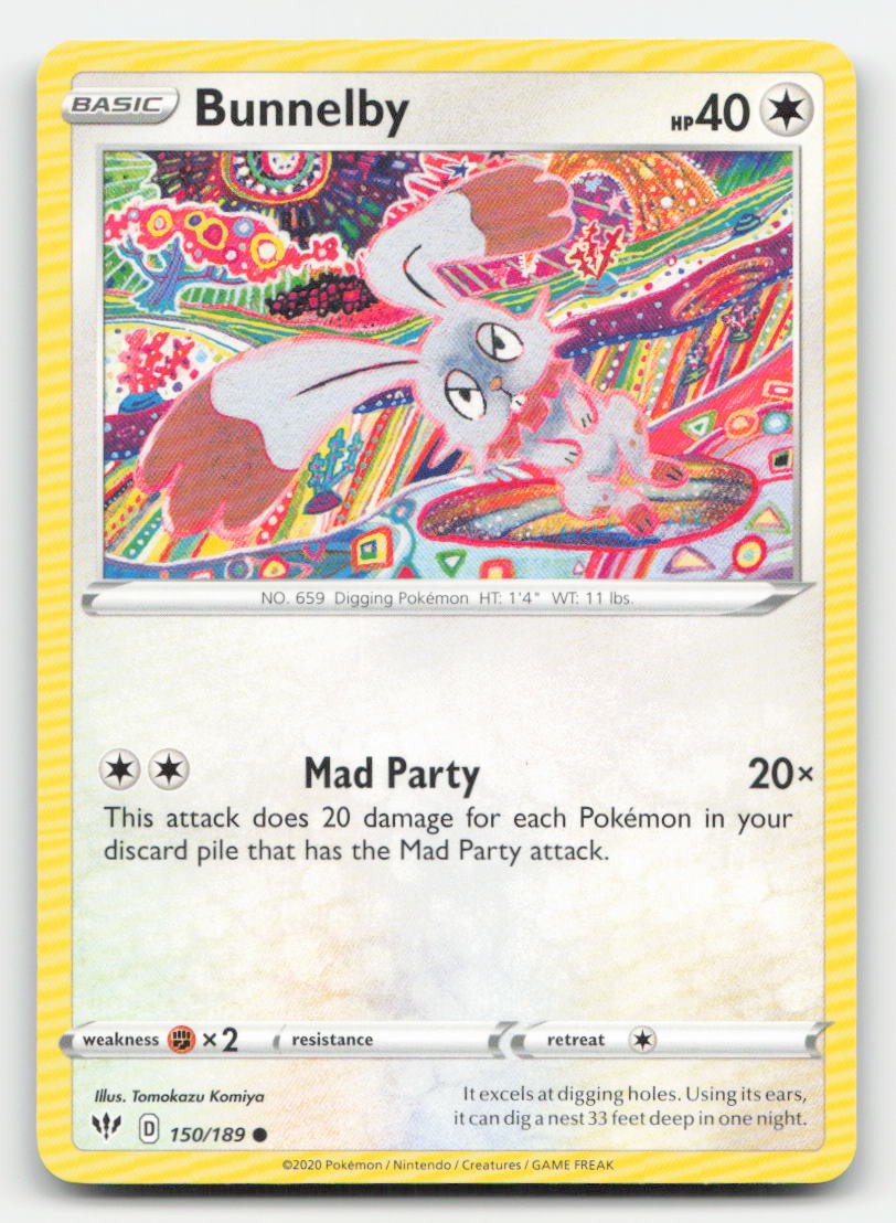 Bunnelby Reverse Holo Darkness Ablaze 150/189 C Pokemon NM