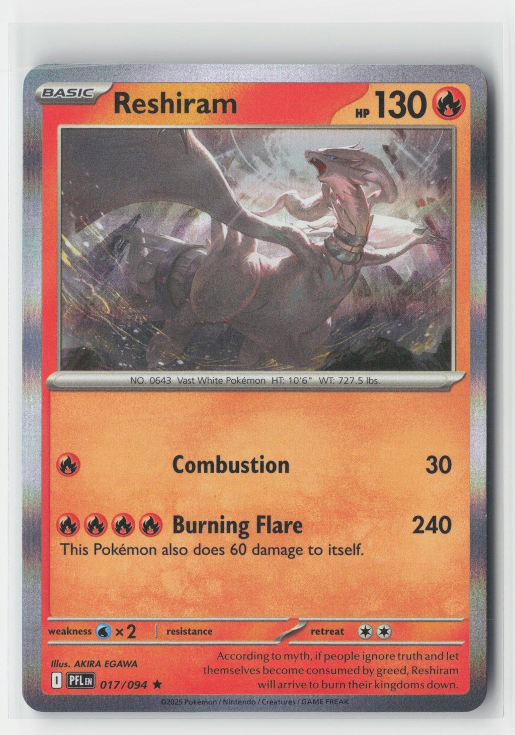 Reshiram Holofoil ME02: Phantasmal Flames PFL 017/094 Pokemon TCG