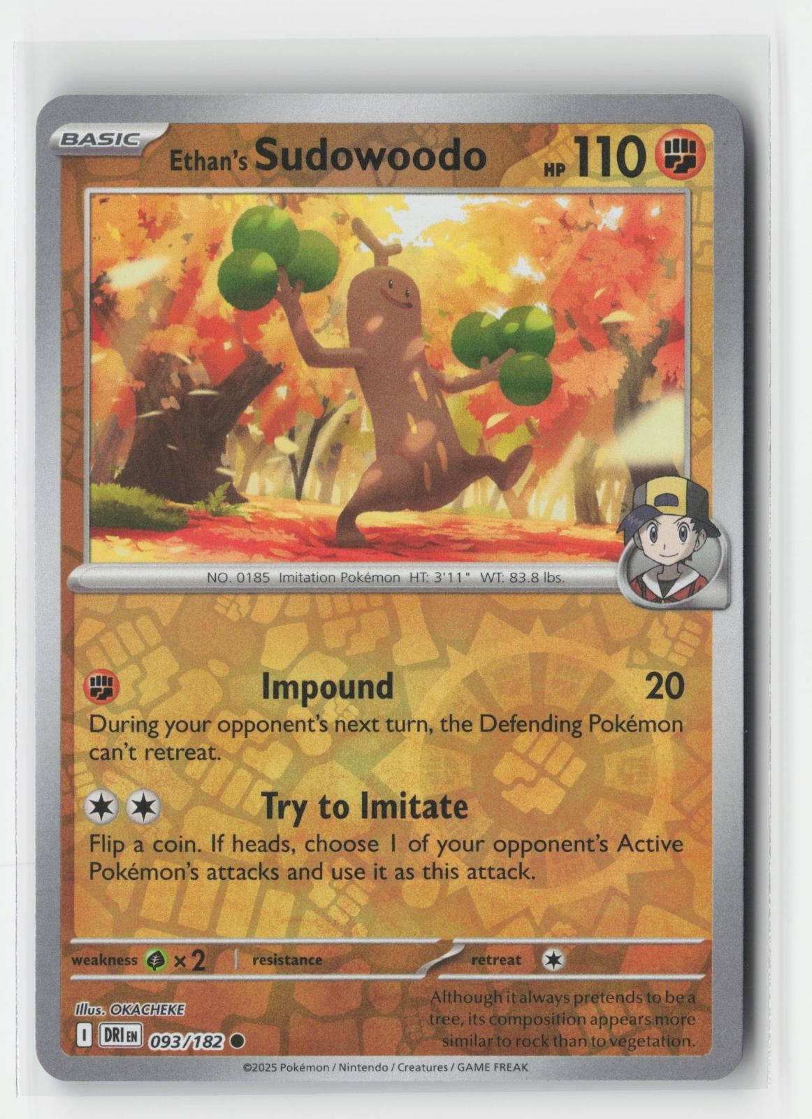 Ethan's Sudowoodo Reverse Holo Destined Rivals 093/182 C Pokemon NM