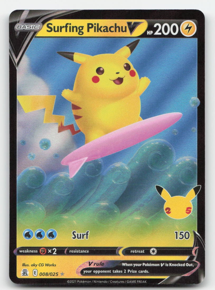 Surfing Pikachu V Holo Celebrations 008/025 V Rare Pokemon LP
