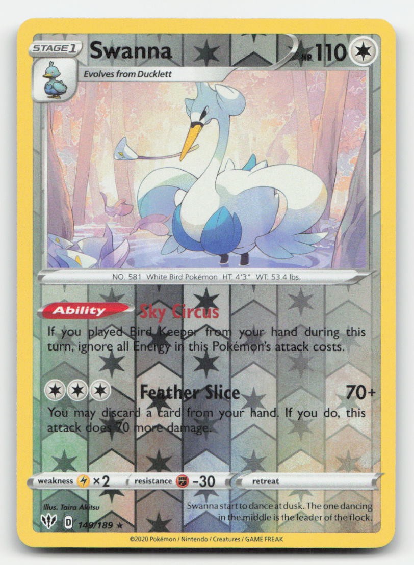 Swanna Reverse Holo Darkness Ablaze 149/189 R Pokemon NM