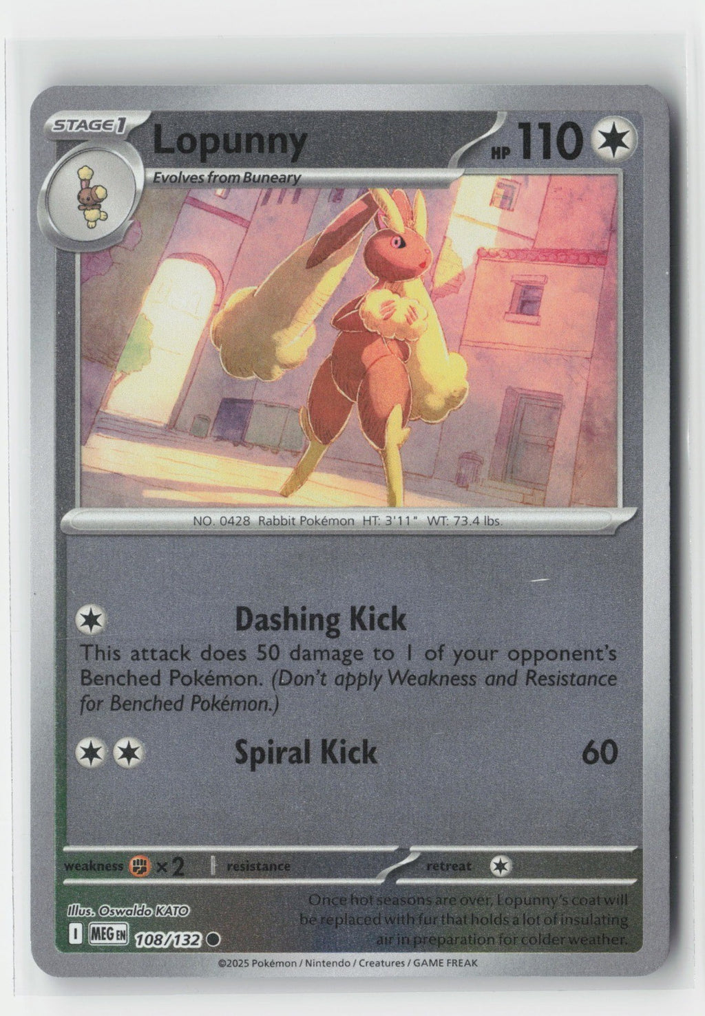 Lopunny Reverse Holo ME01: Mega Evolution MEG 108/132 Pokemon TCG