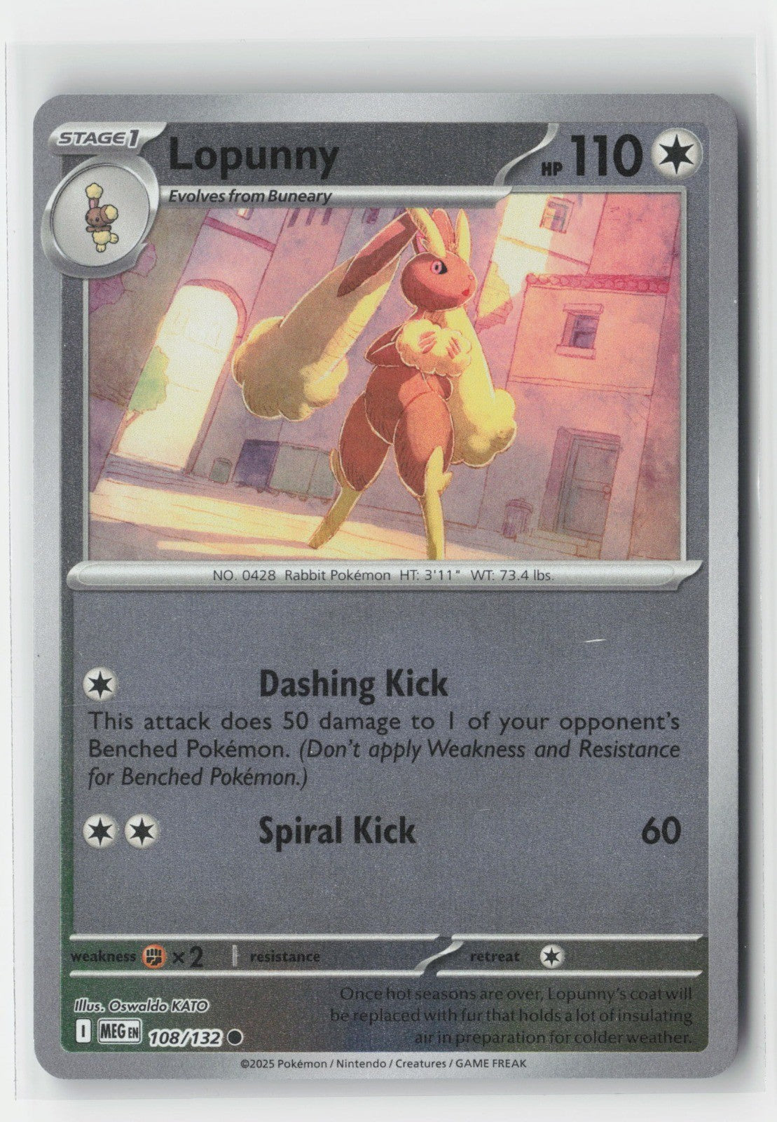 Lopunny Reverse Holo ME01: Mega Evolution MEG 108/132 Pokemon TCG