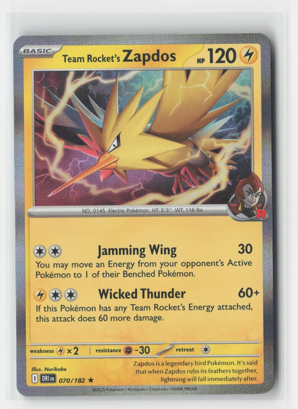 Team Rocket's Zapdos Holofoil SV10: Destined Rivals DRI 070/182 Pokemon TCG