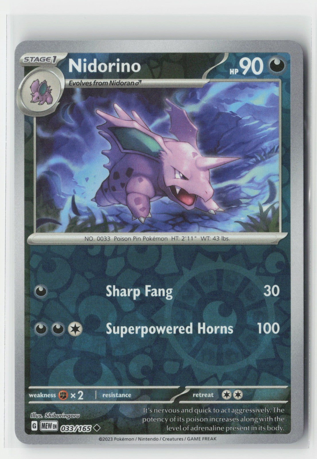Nidorino Reverse Holo SV: Scarlet & Violet 151 MEW 033/165 Pokemon TCG