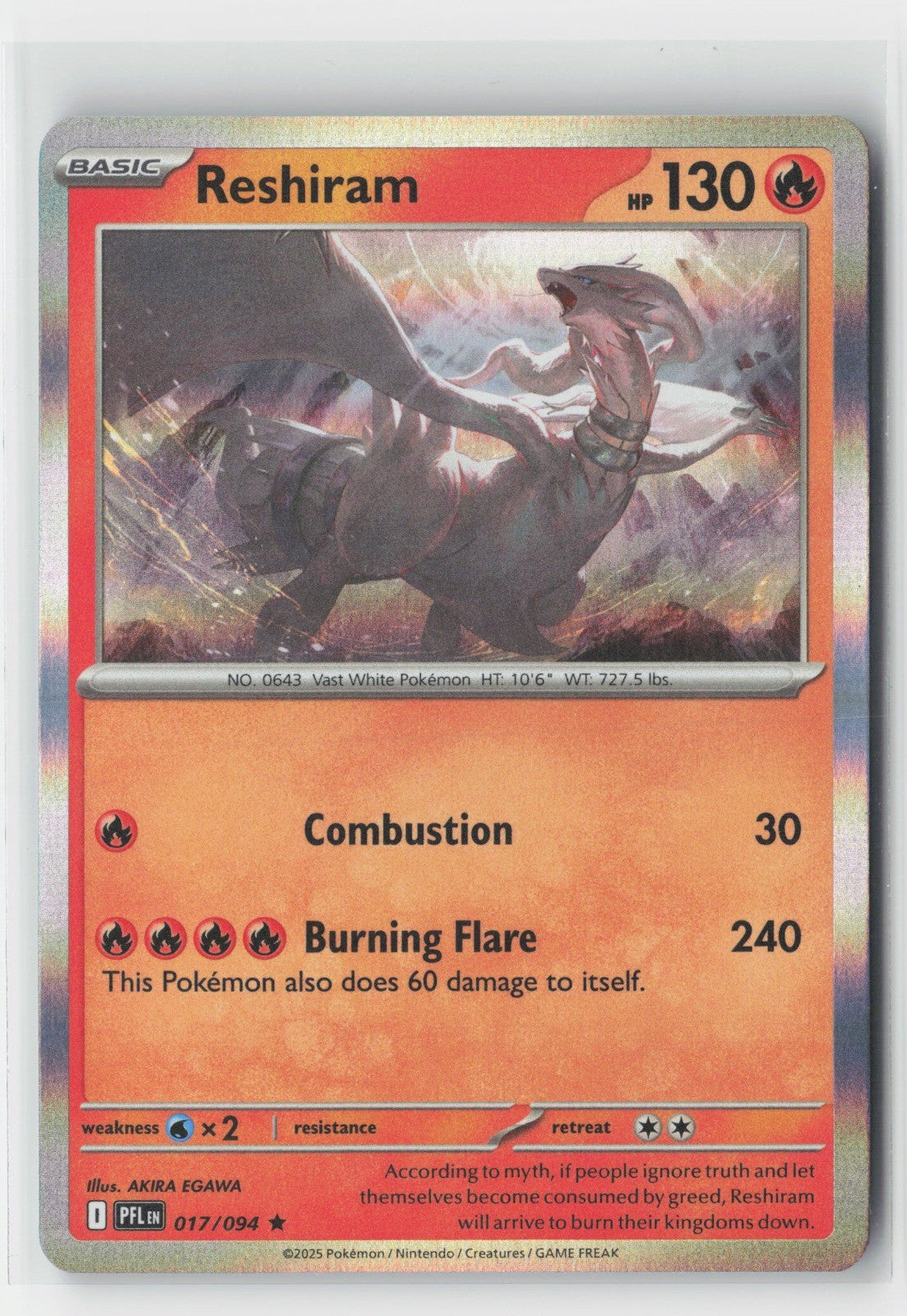 Reshiram Holofoil ME02: Phantasmal Flames PFL 017/094 Pokemon TCG