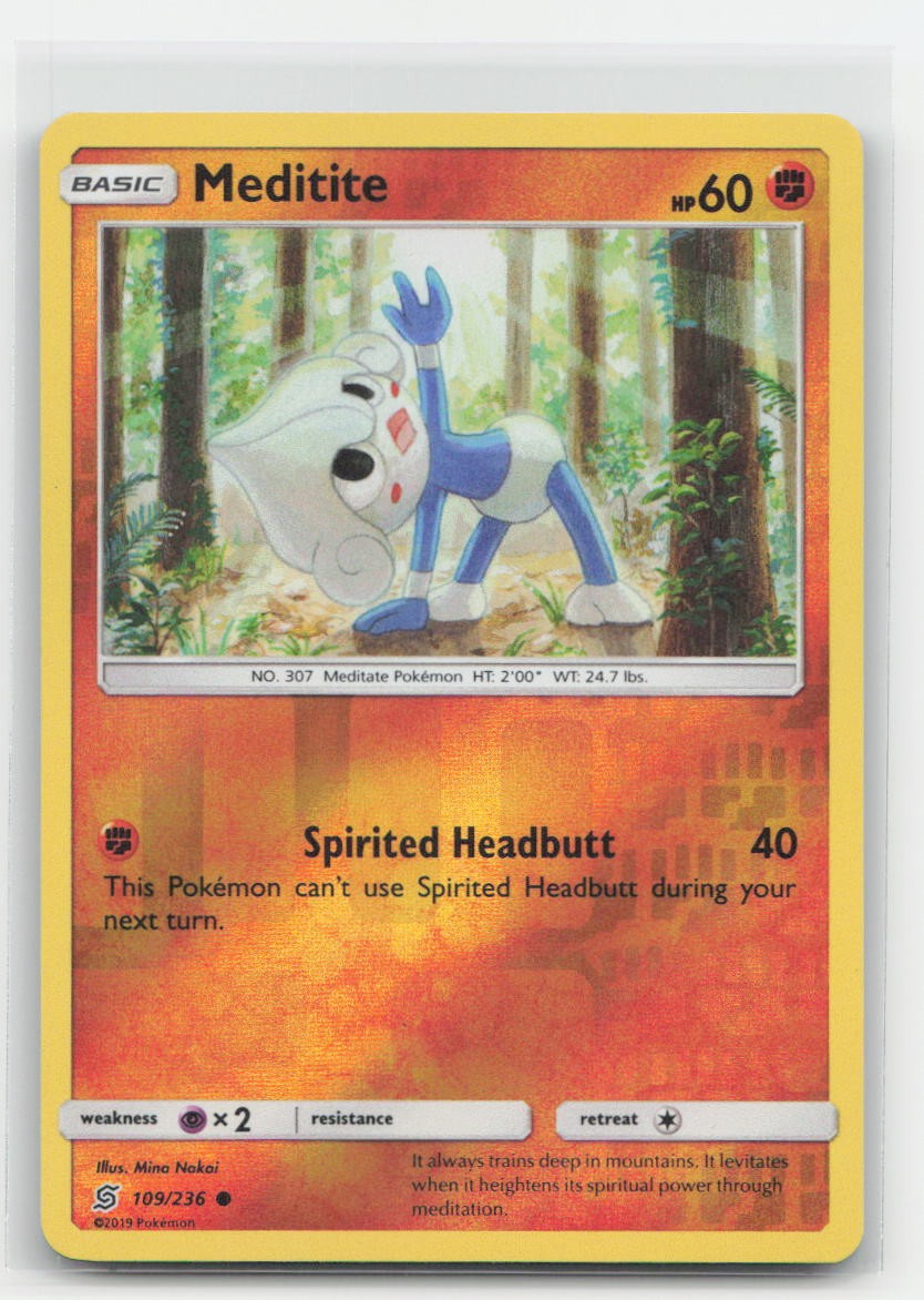 Meditite Reverse Holo Unified Minds 109/236 C Pokemon LP
