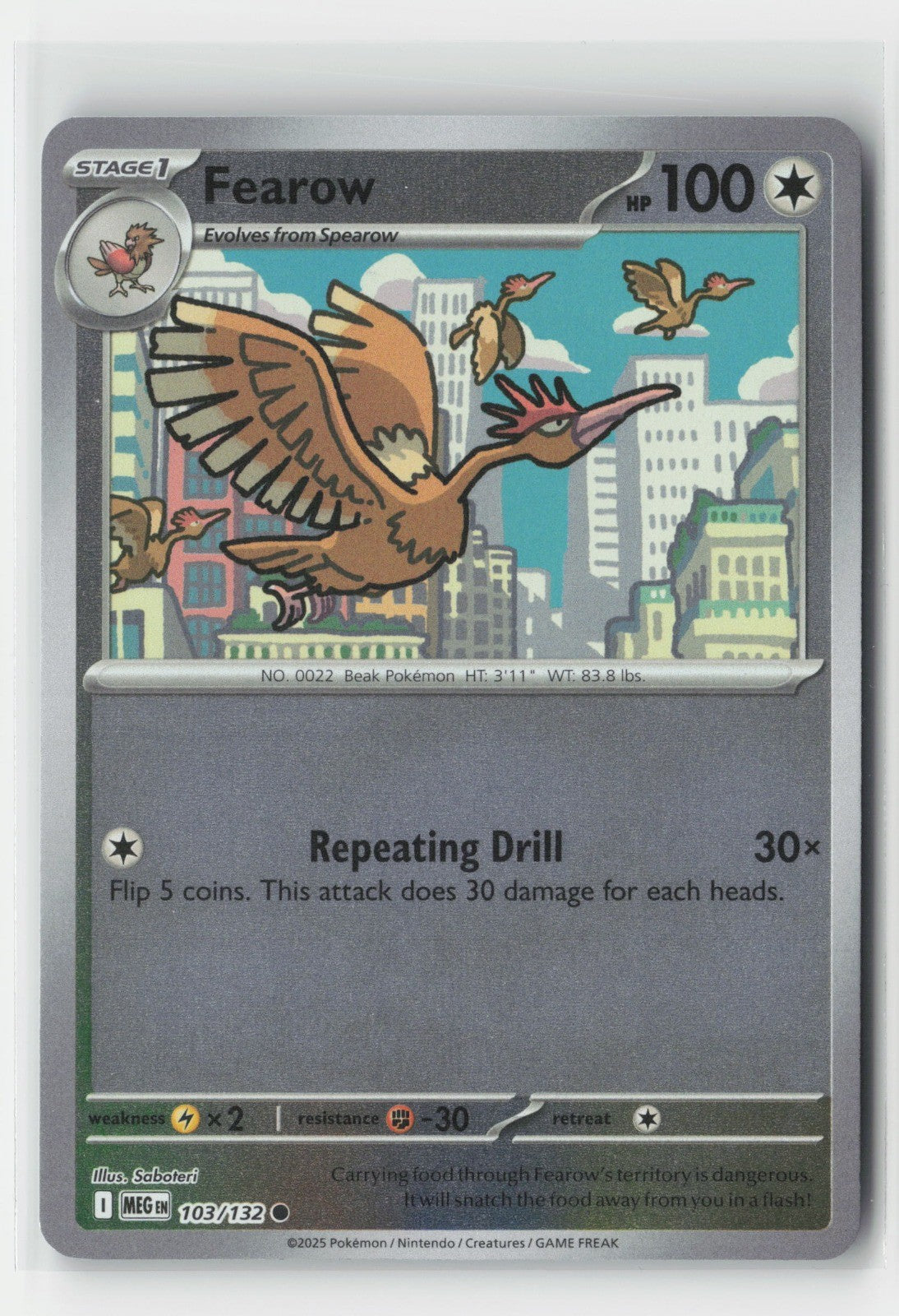 Fearow Reverse Holo ME01: Mega Evolution MEG 103/132 Pokemon TCG