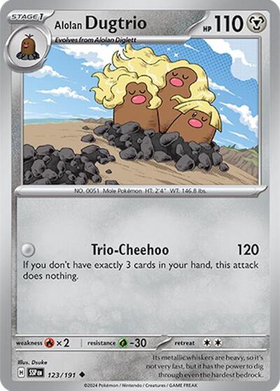 Alolan Dugtrio 123 191 Reverse Holofoil SSP #123/191 (Near Mint Uncommon) Pokemon: SV08: Surging Sparks