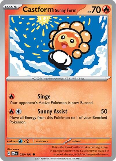 Castform Sunny Form 020 191 SV08: Surging Sparks SSP #020/191 (Common) Pokemon: