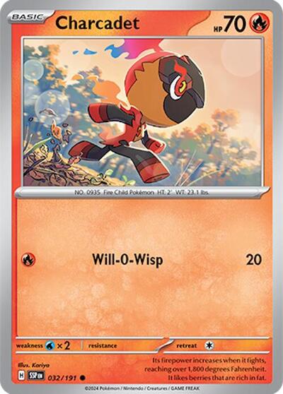 Charcadet 032 191 Reverse Holofoil SSP #032/191 (Near Mint Common) Pokemon: SV08: Surging Sparks