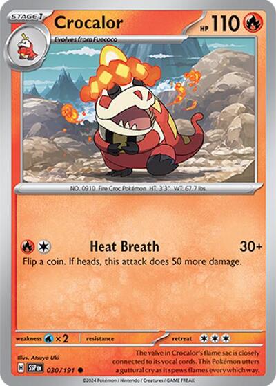Crocalor Reverse Holofoil SSP #030/191 (Near Mint Common) Pokemon: SV08: Surging Sparks