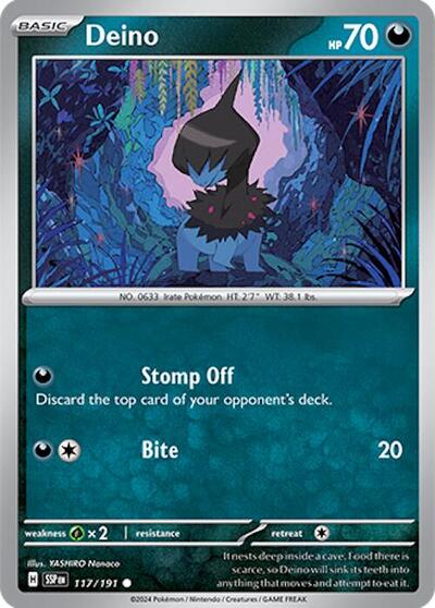Deino Reverse Holofoil SSP #117/191 (Near Mint Common) Pokemon: SV08: Surging Sparks